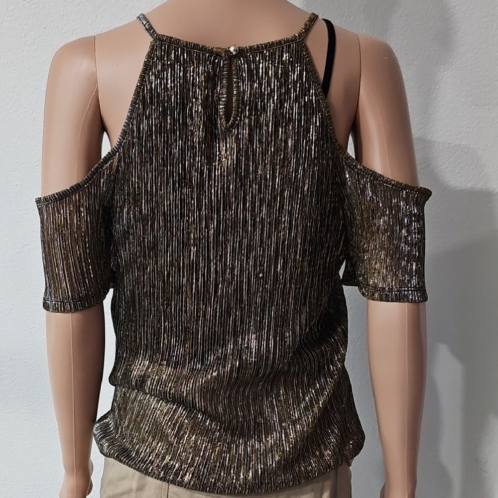 Vintage Metallic Cold Shoulder Blouse - Picture 6 of 8